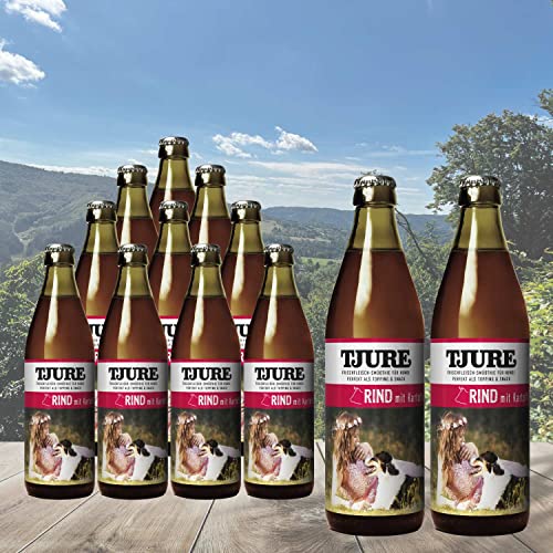 TJURE Dog Fleischsmoothie Rind 10 + 2 x 320ml Aktion - Flüssignahrung für Hunde zu Hause und unterwegs - Optimale Flüssigkeitszufuhr für aktive & trinkfaule Hunde von Tjure