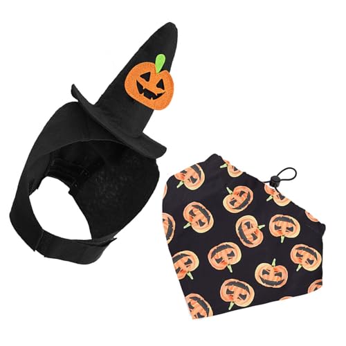 Hunde-Hexenhut mit Bandana-Set, Halloween-Themenmuster, Hundeschal, Kopfbedeckung für Cosplay-Partys, Verkleidungen, Fotozubehör, Haustier-Halloween-Kostüm-Zubehör Hunde-Hexenhut mit Bandana-Set, Halloween-Themenmuster, Hundeschal, Kopfbedeckung für Cosplay-Partys, Verkleidungen, Fotozubehör, Haustier-Halloween-Kostüm-Zubehör von Tkidplw