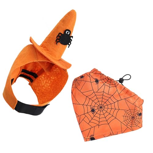 Hunde-Hexenhut mit Bandana-Set, Halloween-Themenmuster, Hundeschal, Kopfbedeckung für Cosplay-Partys, Verkleidungen, Fotozubehör, Haustier-Halloween-Kostüm-Zubehör Hunde-Hexenhut mit Bandana-Set, Halloween-Themenmuster, Hundeschal, Kopfbedeckung für Cosplay-Partys, Verkleidungen, Fotozubehör, Haustier-Halloween-Kostüm-Zubehör von Tkidplw