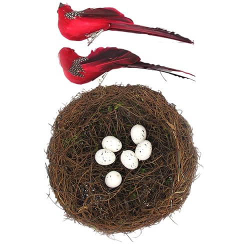 Saisonaler gewebter Vogelnest Korb Dekoration komplett mit künstlichen Eiern gefiederter Vogel für den Innenbereich saisonale Displays Ostern Foto Requisiten Saisonaler gewebter Vogelnest Korb Dekoration komplett mit künstlichen Eiern gefiederter Vogel für den Innenbereich saisonale Displays Ostern Foto Requisiten von Tkidplw