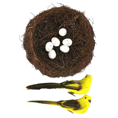 Saisonaler gewebter Vogelnest Korb Dekoration komplett mit künstlichen Eiern gefiederter Vogel für den Innenbereich saisonale Displays Ostern Foto Requisiten Saisonaler gewebter Vogelnest Korb Dekoration komplett mit künstlichen Eiern gefiederter Vogel für den Innenbereich saisonale Displays Ostern Foto Requisiten von Tkidplw