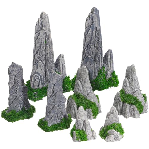 Tkidplw Künstliches Miniatur-Steingarten-Set für Gärten, Schreibtisch-Displays und Wasserspiele im Innen- und Außenbereich, dekorativ, Kunstharz, Berg für Landschaften, 8 Stück von Tkidplw