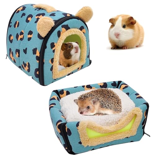 Tkxjry Meerschweinchen Betthöhle, mit Abnehmbarem Reißverschluss Meerschweinchen Haus, Warmes Hamsterhaus, 26*26*26cm Kleintierbett, Für Zwergkaninchen, Chinchilla, Hamster(Blauer Leopardenmuster) von Tkxjry