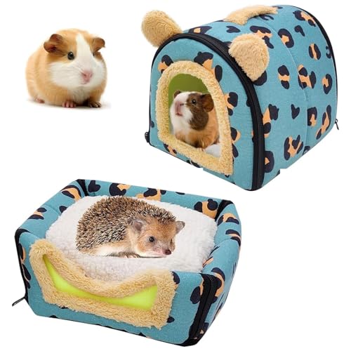 Tkxjry Meerschweinchen Betthöhle, mit Abnehmbarem Reißverschluss Meerschweinchen Haus, Warmes Hamsterhaus, 35*29*29cm Kleintierbett, Für Zwergkaninchen, Chinchilla, Hamster(Blauer Leopardenmuster) (S) von Tkxjry