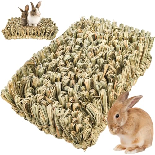 Tlence 11 Zoll Kaninchengras Bett, Bunny Stroh Gewebte Matte, Kleintier Kauen Heu Spielzeug Bett, Handgemachtes Schlafen Schleifen Spielnest für Meerschweinchen Hamster Chinchilla Eichhörnchen Igel von Tlence