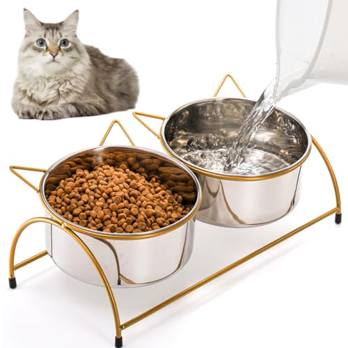 Tlence Erhöhte Katzennäpfe, 15° geneigter erhöhter Metall-Futterspender für Haustiere, Schnurrhaar-freundliche Katzenfutter-Futterstation, Anti-Erbrochener, rutschfester Bewässerungsständer für kleine von Tlence