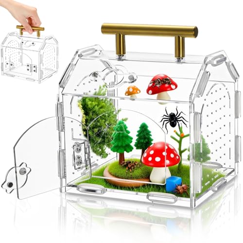 Tlence Springspinnengehege mit Griff, Acryl Reptilien Lebensraum mit Ein-Klick-Magnetverschluss, Frontöffnung Kleines Terrarium mit Belüftungslöchern für Vogelspinnen, Frösche, Gecko, Mantis von Tlence