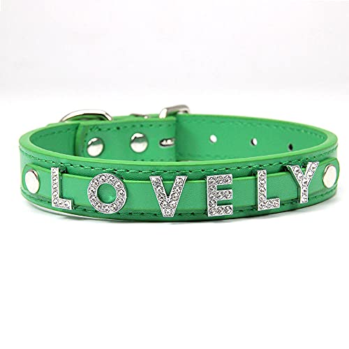 Tlwrnop Benutzerdefinierte ID Name Leder Hundehalsband Personalisierte Strass Buchstaben Charms Welpenhalsriemen Halsbänder für Katze Chihuahua Zubehör-Green_L von Tlwrnop