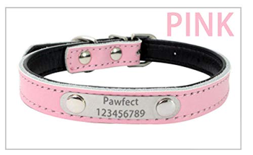 Tlwrnop Name ID Hundehalsband Leder Personalisierte benutzerdefinierte Katze Haustier Halsband Gravur für kleine mittelgroße Hunde-Pink_L von Tlwrnop