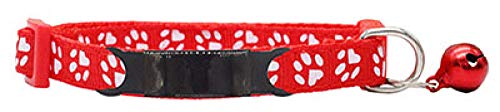Nylonhalsband Benutzerdefinierte Personalisierte ID Gravur Pfotenabdruck Katze Kleiner Hund Niedliches Nylon Einstellbar für Welpenkätzchen Halskette-P-Red_Black_7-12_inch von Tlwrnop