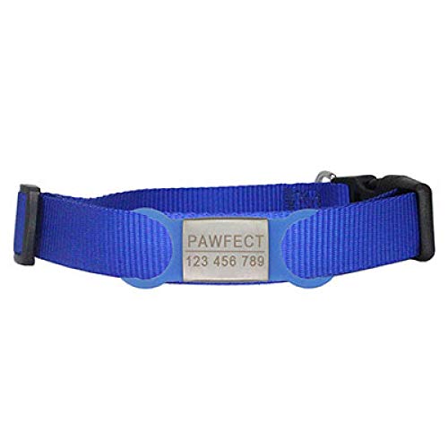 Tlwrnop Personalisierte ID Nylon HundehalsbänderEngraving Edelstahl Kosename für verstellbares Halsband Mittlere Halskette-Blau-Silber_L von Tlwrnop