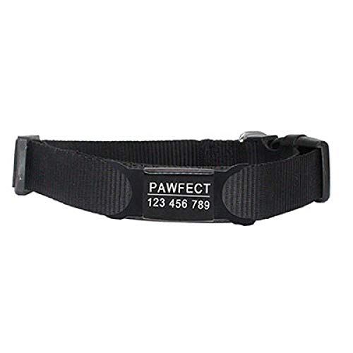 Tlwrnop Personalisierte ID Nylon HundehalsbänderEngraving Edelstahl Kosename für verstellbares Halsband Mittlere Halskette-Schwarz-Schwarz_L von Tlwrnop