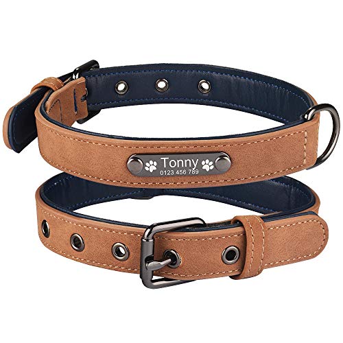 Tlwrnop Personalisiertes Hundehalsband aus Leder Gravierter Name ID Welpenhalsband Tags XS SM L-Brown_S_26-37cm_ von Tlwrnop