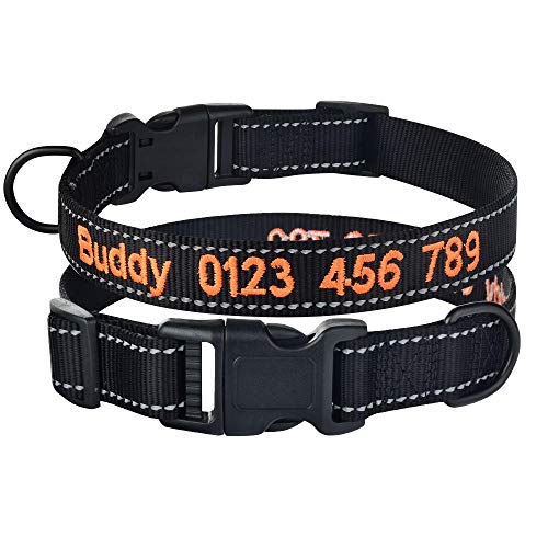 Tlwrnop Personalisiertes verstellbares Nylon-Hundehalsband Personalisiertes Besticktes gepolstertes Hundehalsband Welpen-ID-Halsbänder Reflective-Black_S_25-35cm_ von Tlwrnop
