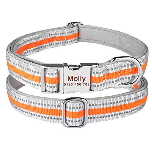 Reflektierendes personalisiertes Hundehalsband aus Nylon Kleiner großer Welpenname   Graviertes Metall Haltbares Haustierzubehör   Hundemarken-Orange_L_40-67cm_ von Tlwrnop