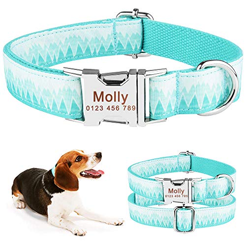 Verstellbares personalisiertes Hundehalsband Nylon Graviertes Welpen-Tag-Halsband Benutzerdefiniertes Hunde-ID-Tag-Halsband Kleines mittelgroßes Hundehalsband-Green_Peak_M_31-50cm_ von Tlwrnop
