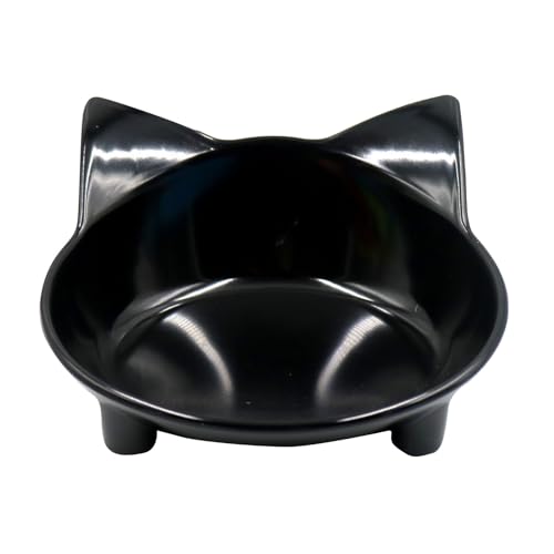 Flacher Katzenfutternapf, breiter Teller, rutschfeste Katzenfütterung bei Schnurrhaarermüdung 1310Jhir (Black, One Size) von Tmianya