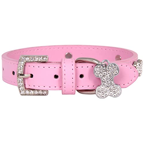 Pet Bone Strass Hundehalsband Diamond Buckle Pet Leine Katzenhalsband Selbstgemachte Halsbänder (Pink, XS) von Tmianya