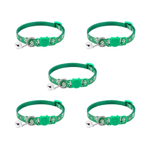 Thanksgiving Katzen-/Hundehalsband mit Glöckchen, 5 Packungen, Breakaway für Herbst, Weihnachten, Herbst, weich, verstellbar, Weihnachten mit Entriegelungsschnalle Hundehalsband Samt (Green, One Size) von Tmianya