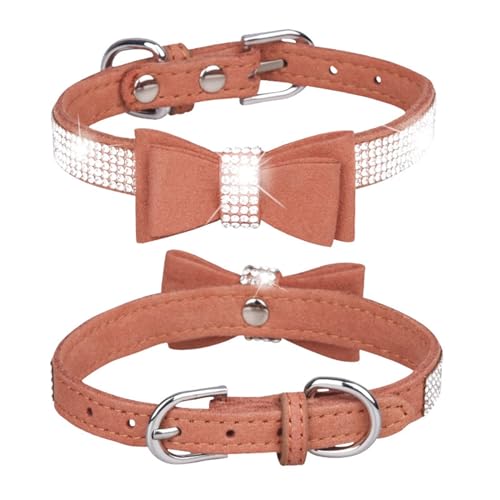 Tmianya Haustierhalsband, glänzende Strasssteine, Hundehalsband, Schleifen, Katzenhalsband 1387Jhir (Coffee, XL) von Tmianya