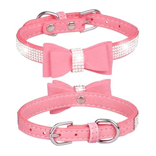 Tmianya Haustierhalsband, glänzende Strasssteine, Hundehalsband, Schleifen, Katzenhalsband 1387Jhir (Pink, A) von Tmianya
