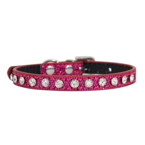 Tmianya Katzenhalsbänder PU- mit Strasssteinen, verstellbare Bling-Haustierhalsbänder für Katzen, Welpen, Kaninchen und kleine Hunde 1728Jhir (Hot Pink, XS) von Tmianya