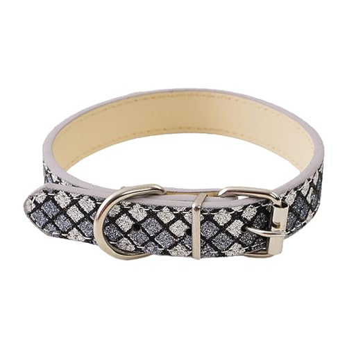 Tmianya Katzenhalsband, Haustierhalsband, Ring, reflektierendes Katzen-Instagram-Windleder, Kariertes Hundehalsband XQQ0307 (Black, L) von Tmianya