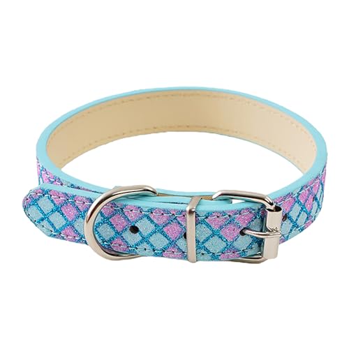 Tmianya Katzenhalsband, Haustierhalsband, Ring, reflektierendes Katzen-Instagram-Windleder, Kariertes Hundehalsband XQQ0307 (Blue, XL) von Tmianya