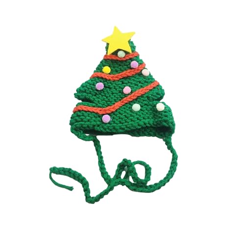 Tmianya Weihnachtsbaum, Katzenmütze, Hundekopfschmuck, niedliches Haustier, niedliche Kopfbedeckung, handgefertigtes Stricken XQQ0133 (A, One Size) von Tmianya