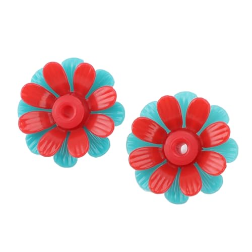 30 Stück Kolibri-Futterspender, Ersatzblumen, Bunte Vogelhäuschen, Futteröffnungen, Teile für den Außenbereich (Grün + Rot (mit rotem Kern)) von Tnfeeon