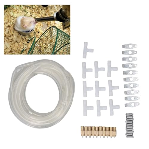Automatisches Kaninchen-Bewässerungsset, 10 Nippeltränke, Futterspender, hängende Eisenplatte, Drei-Wege-Zubehör, Länge 5 m, Kaliber, 8 mm Wasserschlauch Automatisches Kaninchen-Bewässerungsset, 10 Nippeltränke, Futterspender, hängende Eisenplatte, Drei-Wege-Zubehör, Länge 5 m, Kaliber, 8 mm Wasserschlauch von Tnfeeon