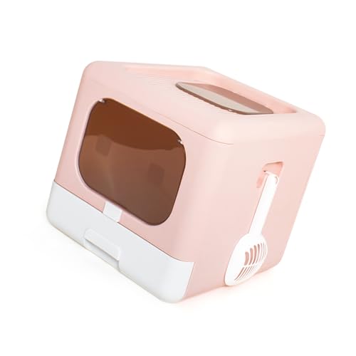 Großer Innerer Raum Doppelter Eingangs- und Ausgangshoch-Out Falls Fallend Sandpedalkatze Katzentoilette mit Auszugsschubladendesign, Vollständig Geschlossen, (PINK) von Tnfeeon