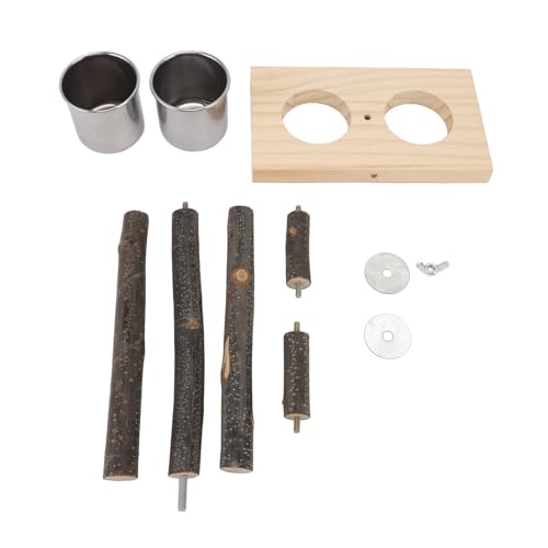Holz-Sitzstange Ständer Hängende Schalen Vogelfutter Edelstahlbecher Holz Sitzstange Ständer Hängende Futterschalen und Bewässerungszubehör für Nymphensittiche Holz-Sitzstange Ständer Hängende Schalen Vogelfutter Edelstahlbecher Holz Sitzstange Ständer Hängende Futterschalen und Bewässerungszubehör für Nymphensittiche von Tnfeeon