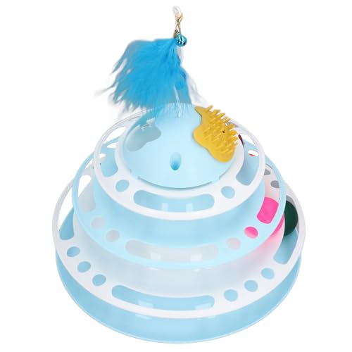 Katzenball-Turm-Spielzeug aus Kunststoff, Interaktives, Abnehmbares Katzen-Track-Puzzle-Spielzeug mit Kratzbaum und Neckender Feder für Kätzchen Im Innen- und Außenbereich (Blue) von Tnfeeon