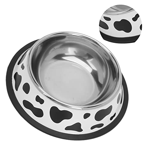 Pets Hundenapf aus Edelstahl, Runder Fressnapf aus Edelstahl mit Kuhmuster und Gummiringboden für Kleine Katzen und Hunde (Unterer Durchmesser 15cm/5.9in) von Tnfeeon