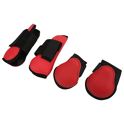 Tnfeeon 4Pcs Red Horse Sehnenstiefel, Offene Vorderhinterbeinstütze Schutzstiefel Sicherer Beinschutz Reitausrüstung Zum Reiten Stoßdämpfender Springschutz von Tnfeeon