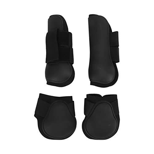 Tnfeeon 4Pcs Schwarze Pferdesehnenstiefel, Offene Vorderhinterbeinstütze Schutzstiefel Sicherer Beinschutz Reitausrüstung Zum Reiten Stoßdämpfender Springschutz von Tnfeeon