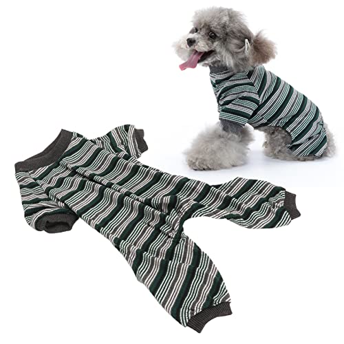 Tnfeeon Gestreifter Hunde-Pyjama, Hunde-Winterkleidung, Weich, Elastisch, Frühling, Sommer, Strampler, Welpen-Pyjama für Fotoshootings, Partys, Grün (L) von Tnfeeon
