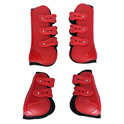 Tnfeeon Horse Leg Guard, 1 Satz PU Shell Horse Front Back Leg Guard Boot Wrap Schutzstiefel Horse Fly Protection Leg Guards Set während des Sprunges(M-rot) von Tnfeeon