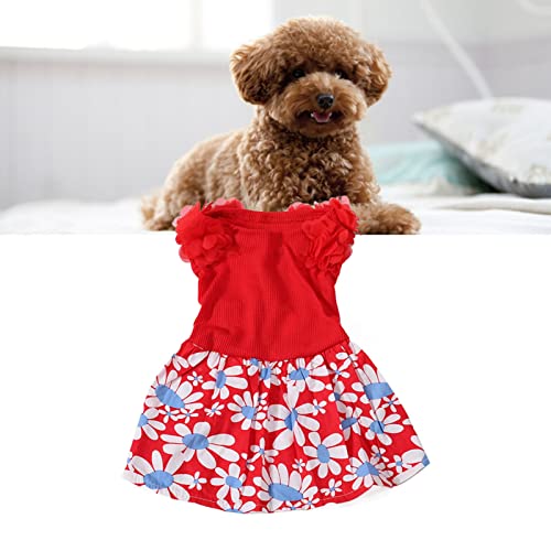 Tnfeeon Hundekleid, Welpenkleidung, Haustier-Outfit, Weich, Atmungsaktiv, Leicht, Niedlich, Stilvoll, Sommerkleidung, Blumen-Welpenkleid für die Tägliche Party, Rot (S) von Tnfeeon