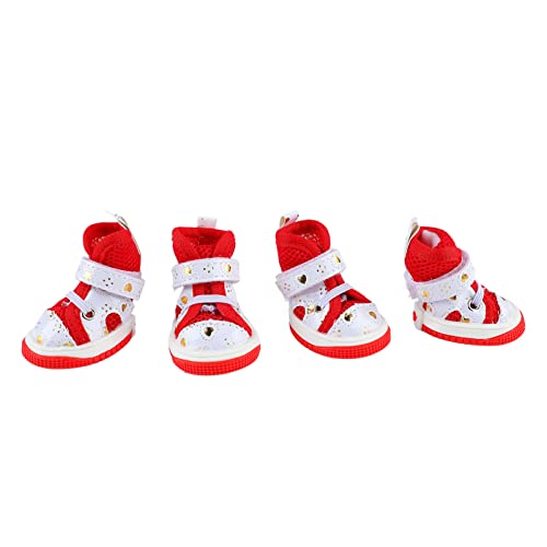 Tnfeeon Hundestiefel Outdoor Booties mit Gummisohlen Atmungsaktive Hundeschuhe für Hot Pavement Puppy Outdoor Pfotenschützer mit Gummisohlen Zum Wandern und Laufen 4St (Rot) von Tnfeeon