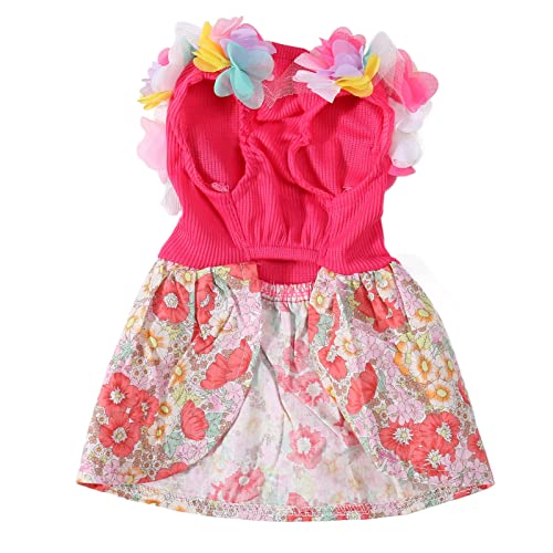 Tnfeeon Niedliches Hundekleid Welpenkleidung Leichtes Atmungsaktives Blumen-Hündchen-Prinzessinnenkleid für Welpenkatzen Rosy Red (XS) von Tnfeeon