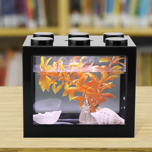 Tnfeeon USB-LED-Mini-Aquarium – Umweltfreundlich, Langlebig, USB-Aufladung, Helles LED-Licht, Büro-Teetisch-Dekoration (Schwarz) von Tnfeeon