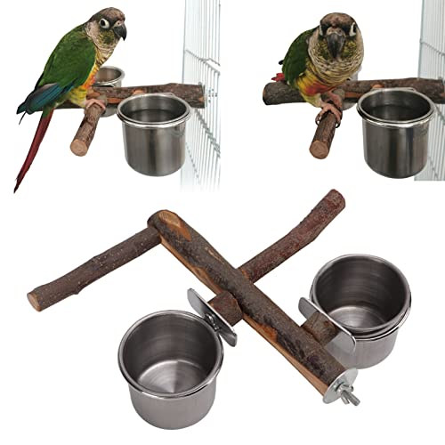Vogel-Holz-Ständer mit Edelstahl-Futternapf Futterspender-Ständer Kombinations-Vogelkäfig-Feeder-Set von Tnfeeon