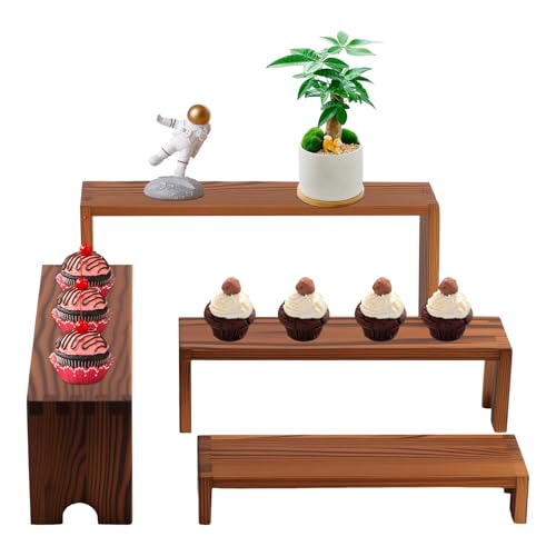 4 Stuck Display Riser Holz Parfüm Organizer Stapelbar Nestbar Unregelmäßige Platzierung Riser Display Regal Stark Raffiniert Cupcake Ständer Für Nachmittagstee, Geburtstagsfeiern (braun, 24cm, 4) von Toaboa