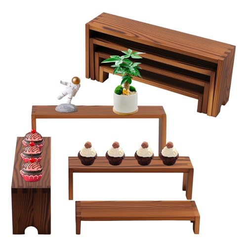 4 Stuck Display Riser Holz Parfüm Organizer Stapelbar Nestbar Unregelmäßige Platzierung Riser Display Regal Stark Raffiniert Cupcake Ständer Für Nachmittagstee, Geburtstagsfeiern (braun2, 24cm, 8) von Toaboa