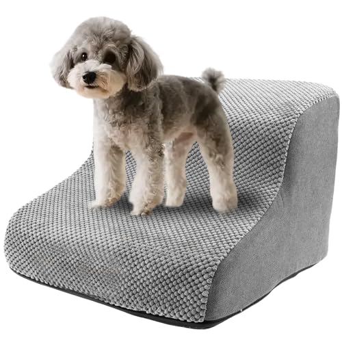 Hundetreppe 2 Stufen Schwamm Haustiertreppe Hund Verschleißfest rutschfest Treppenstufen für Kleine Hunde, Sofa, Bett, Fahrzeug (Grau, 2 Stufen, 1) von Toaboa