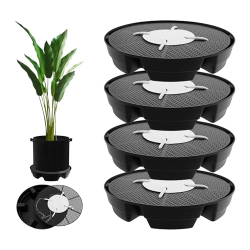 Toaboa 4 Stücke Pflanzen Untersetzer 32CM PP Einstellbar Selbstbewässernde Topfuntersetzer mit Rasterbohrungen Nuten Dochtdraht Pflanzentablettständer für Topfpflanzen Gärten Gewächszelte von Toaboa