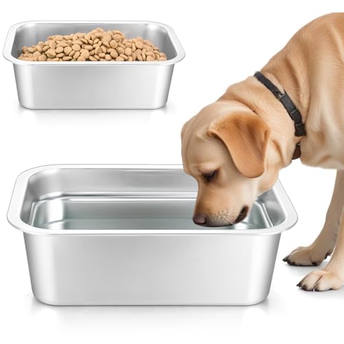 2 x Edelstahl-Hundenäpfe für große Hunde, 3,5 l, große Metall-Wasser- und Futternäpfe für Hunde, Katzen, groß, extra groß, kein Verschütten von Tobeelec
