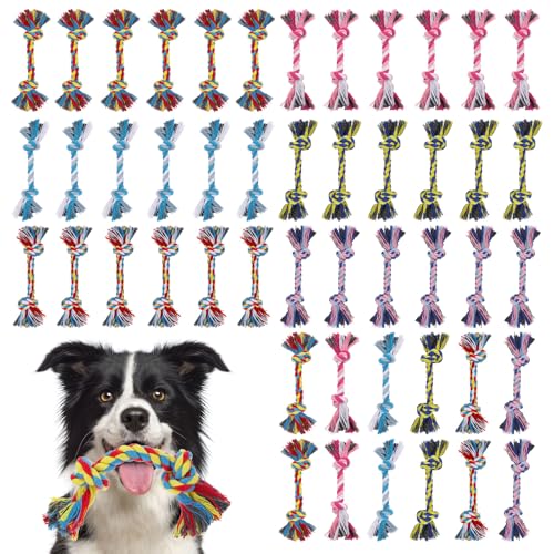 Kauseile für Hunde, Baumwolle, 2 Knoten, Tauziehen, für kleine und mittelgroße Hunde, Welpen, 18 cm, 48 Stück Kauseile für Hunde, Baumwolle, 2 Knoten, Tauziehen, für kleine und mittelgroße Hunde, Welpen, 18 cm, 48 Stück von Tobeelec